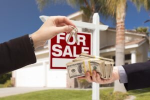 Homeowner selling a house quickly with a for-sale sign in the front yard.